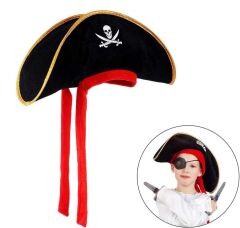 Çocuk Boy Kadife Jack Sparrow Denizci Kaptan Jack Korsan Şapkası 45x16 cm