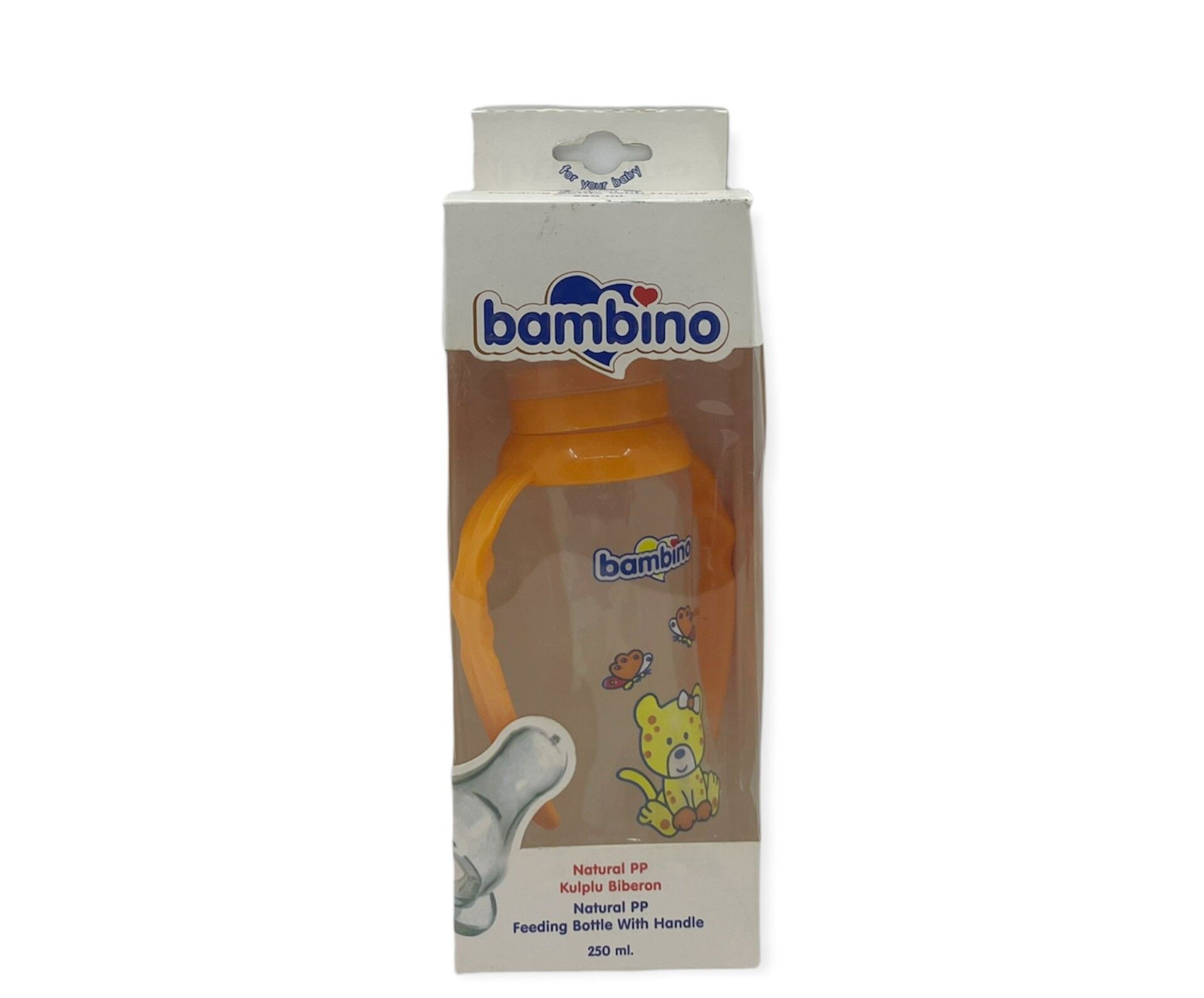 Bambino Natural PP Kulplu Biberon 250 ml - Turuncu