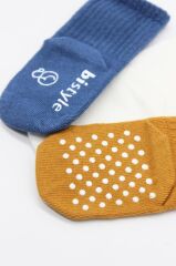 Nessiworld Bistyle Basic Kaymaz Penye Soket Çorap 3'Lü BS10106 İndigo Ekru Hardal