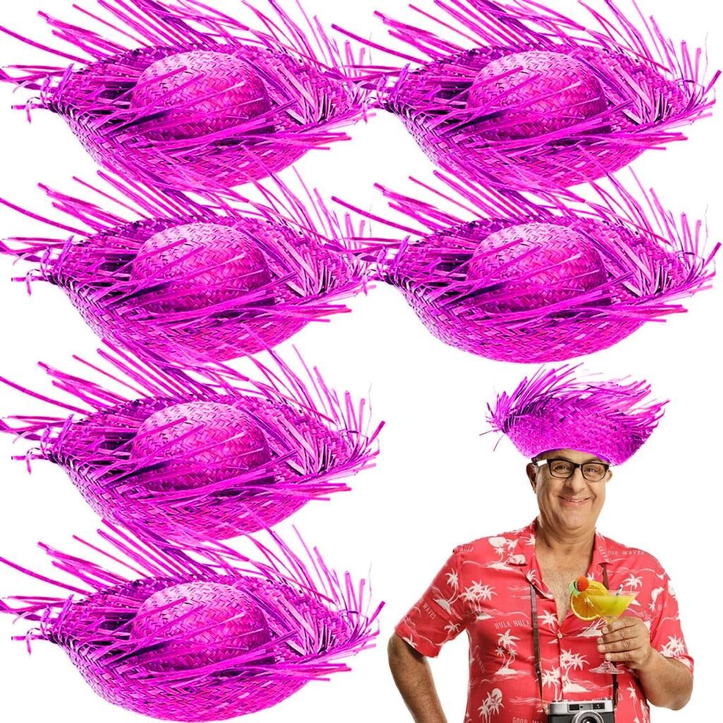 Nessiworld  Tropikal Parti Pembe Fuşya Hasır Hawaii Şapkası 13x36 cm