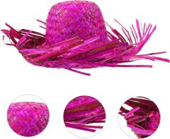 Nessiworld  Tropikal Parti Pembe Fuşya Hasır Hawaii Şapkası 13x36 cm
