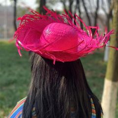 Nessiworld  Tropikal Parti Pembe Fuşya Hasır Hawaii Şapkası 13x36 cm