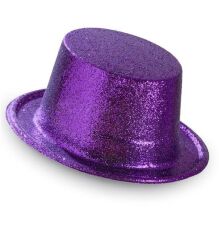 Nessiworld  Koyu Mor Renk Violet Parıltılı Simli Fötr Silindir Parti Şapkası