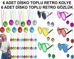 Nessiworld  12 Parça Renkli Disko Toplu Retro Parti Seti – 6 Kolye + 6 Gözlük