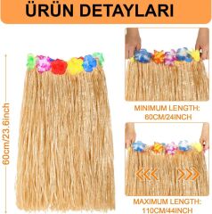 Nessiworld  Hawaii Tarzı Hula Eteği – 60 cm Hasır Naturel Etek