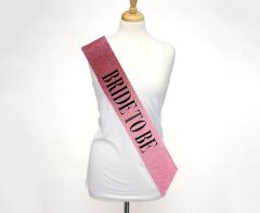 NessiWorld Pembe Üzeri Siyah Kalın Bride To Be Yazılı Simli Işıltılı Kuşak Kemer 10x80 cm