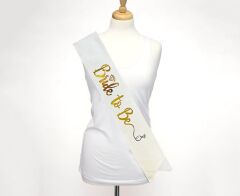 Nessiworld  Beyaz Üzeri Altın İtalik Alyanslı Bride To Be Yazılı Simli Işıltılı Kuşak Kemer 10x80 cm