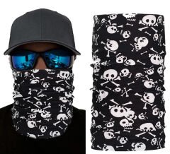 Nessiworld  Siyah Renk Üzeri Beyaz Kemik Kafatası İskelet Baskılı Baf Buff Bandana 30x48 cm