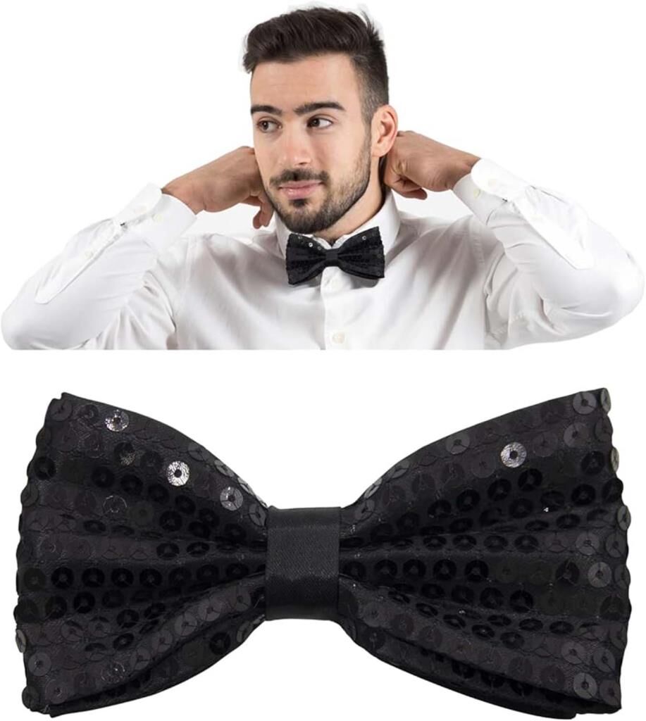Nessiworld  Gece Işıltısı Siyah Payetli Pullu Papyon 7x2 cm