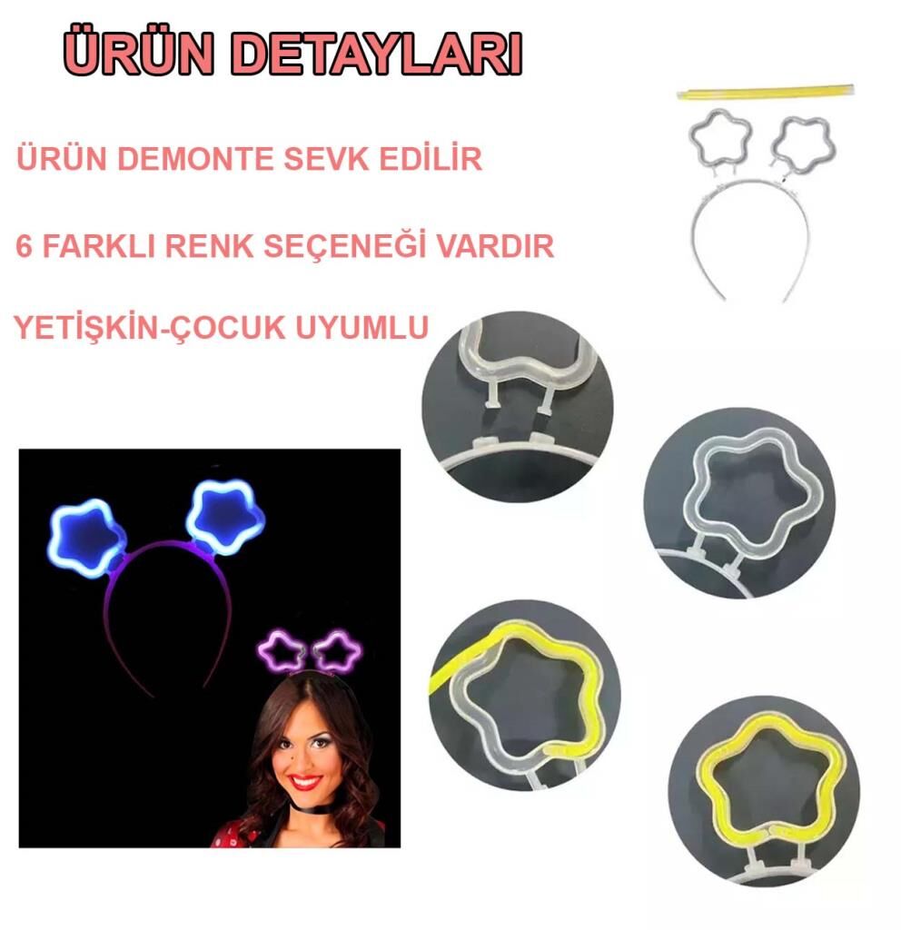 Nessiworld  Glow Stick Karanlıkta Yanan Fosforlu Yıldız Taç 12 Adet