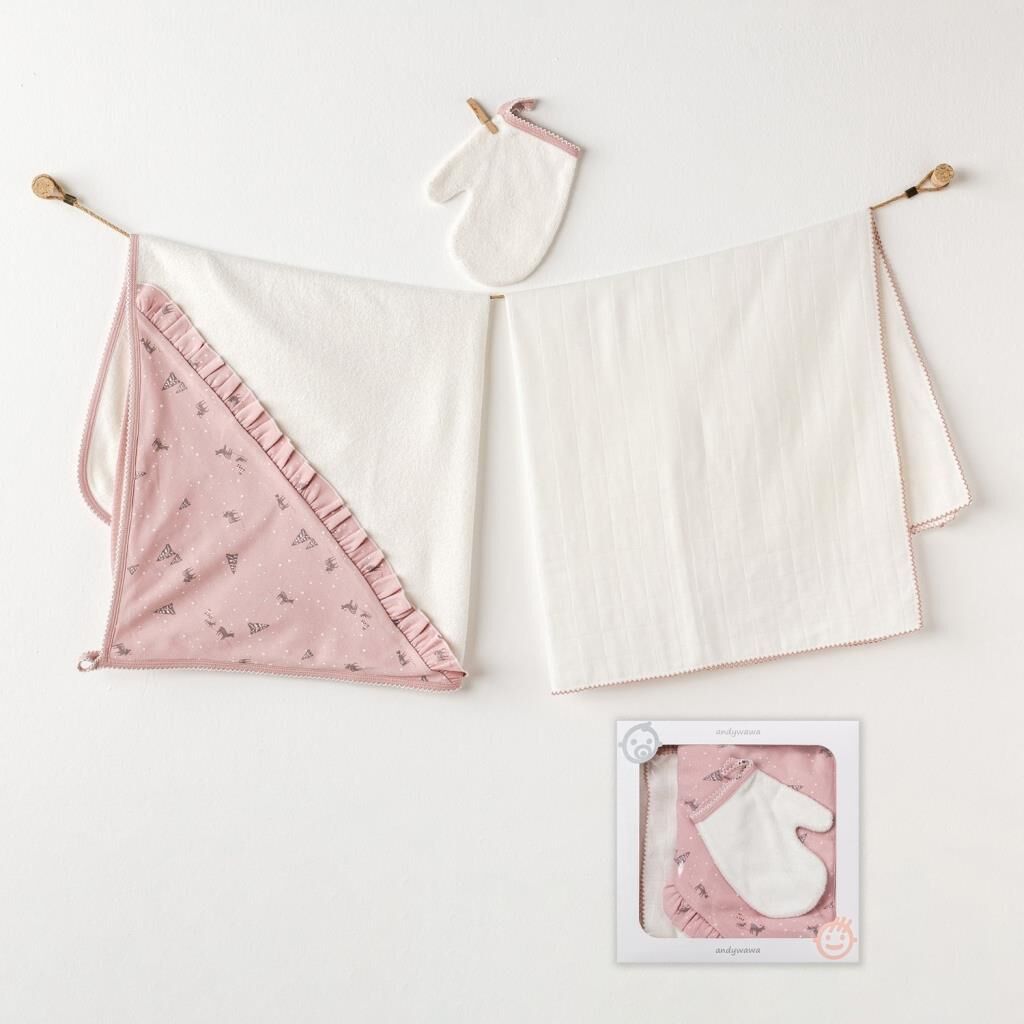 Nessiworld Andywawa AC25045 Puppy Gazelle 3'Lü Müslin Havlu Takım Pink