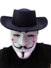 NessiWorld Siyah Renkli Delikli Çocuk Boy Vendetta Şapkası ve Vendetta Maskesi