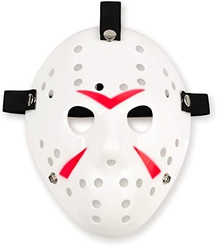 NessiWorld Beyaz Renk Kırmızı Çizgili Tam Yüz Hokey Jason Maskesi Hannibal Maskesi