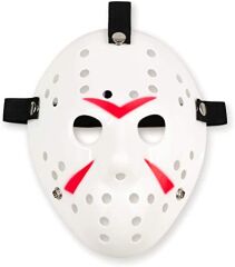 NessiWorld Beyaz Renk Kırmızı Çizgili Tam Yüz Hokey Jason Maskesi Hannibal Maskesi