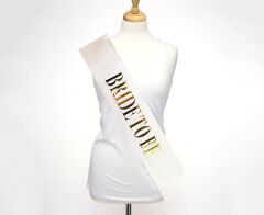 NessiWorld Beyaz Üzeri Altın Büyük Bride To Be Yazılı Simli Işıltılı Kuşak Kemer 10x80 cm