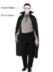 Nessiworld Siyah Renk Yakalı 120 cm Pelerin ve Beyaz Anonim Maske