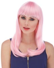 Nessiworld   Soft Pembe Renk Uzun Düz Parti Peruğu