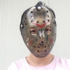 Nessiworld  Bakır Renk Kırmızı Çizgili Tam Yüz Hokey Jason Maskesi Hannibal Maskesi