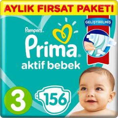 Nessiworld  Prima Bebek Bezi Aktif Bebek 3 Beden Aylık Fırsat Paketi 156 Adet