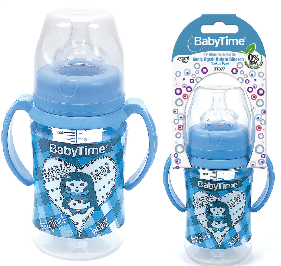 Baby Time Silikon Uçlu Geniş Ağız Kulplu Biberon - 250ml