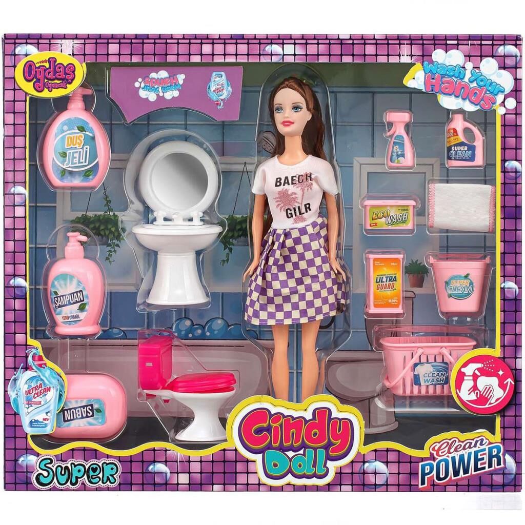 Nessiworld  Cindy Doll Bebekli Lavabo ve Temizlik Seti 02452