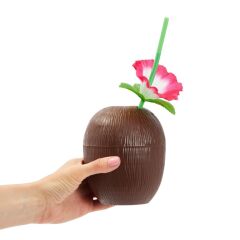 Nessiworld  Hindistan Cevizi Hawaii Luau Aloha Pipetli İçecek Kabı Bardak 10x13 cm 1 Adet