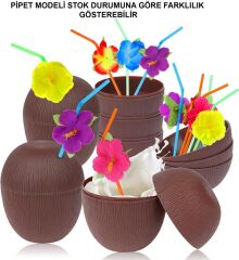 Nessiworld  Hindistan Cevizi Hawaii Luau Aloha Pipetli İçecek Kabı Bardak 10x13 cm 1 Adet