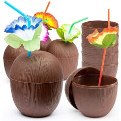 Nessiworld  Hindistan Cevizi Hawaii Luau Aloha Pipetli İçecek Kabı Bardak 10x13 cm 1 Adet