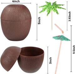 Nessiworld  Hindistan Cevizi Hawaii Luau Aloha Pipetli İçecek Kabı Bardak 10x13 cm 1 Adet