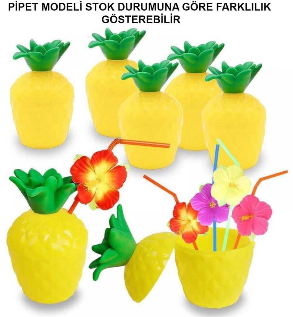 Nessiworld  Ananas Hawaii Luau Aloha Pipetli İçecek Kabı Bardak 10x13 cm 1 Adet