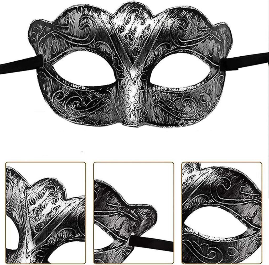 Nessiworld  Maskeli Balo Antik Gri Gümüş Eskitilmiş Maske Balo Venedik