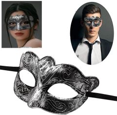 Nessiworld  Maskeli Balo Antik Gri Gümüş Eskitilmiş Maske Balo Venedik