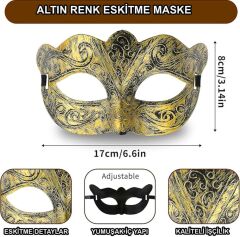 Nessiworld  Altın Renk Eskitme Maskeli Balo Maskesi – Venedik Tarzı Parti Maskesi