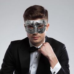 Nessiworld  Gümüş Eskitme Yüz Maskesi - Antik Tarz Balo Maskesi