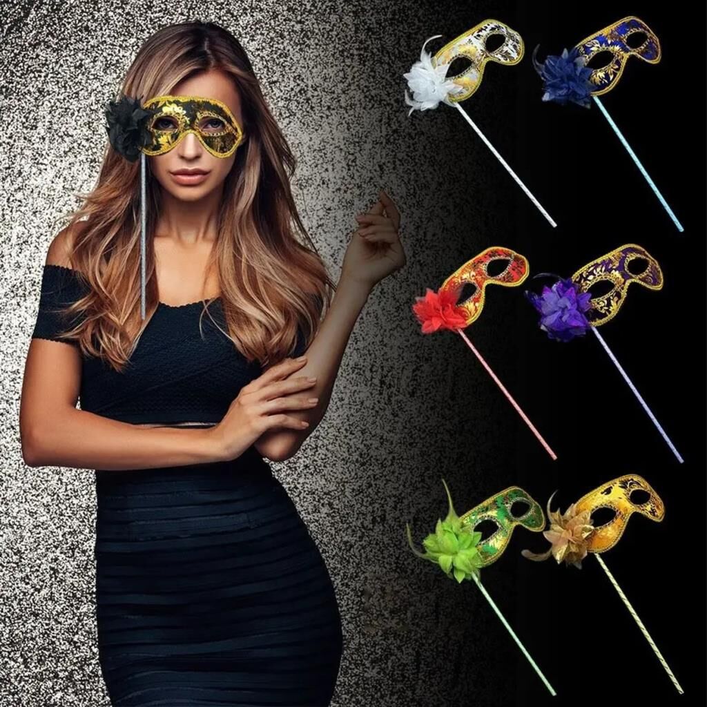 Nessiworld  Lüks Taşlı Saplı Maskeli Balo Maskesi Kırmızı Renk 35 cm