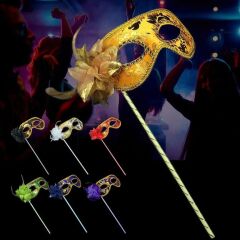 Nessiworld  Lüks Taşlı Saplı Maskeli Balo Maskesi Kırmızı Renk 35 cm
