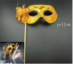 Nessiworld  Lüks Taşlı Saplı Maskeli Balo Maskesi Altın Renk 35 cm