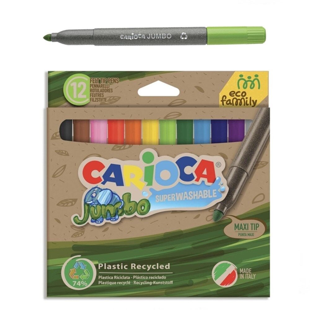 Nessiworld Carioca Eco Family Jumbo Süper Yıkanabilir Keçeli Boya Kalemi 12'Li