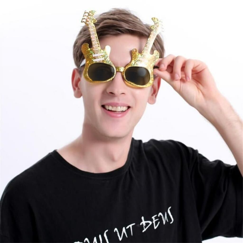 Nessiworld  Altın Renk Rockn Roll Gitar Şekilli Parti Gözlüğü 15x15 cm