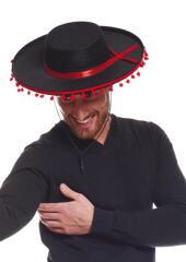 Nessiworld  Kırmızı Ponponlu Siyah Renk Yetişkin İspanyol Şapkası