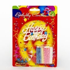 NessiWorld Rengarenk Mumlu Beyaz Happy Birthday Yazılı Doğum Günü Mumu 12 Adet