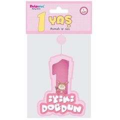 NessiWorld Pembe Renk Asmalı İyiki Doğdun Yazılı 1 Yaş Kız 3lü Süs Set