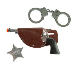 Nessiworld   Gösteriler İçin Kovboy Sheriff Tabancası Kelepçesi ve Rozet Kostüm Seti 3 Parça
