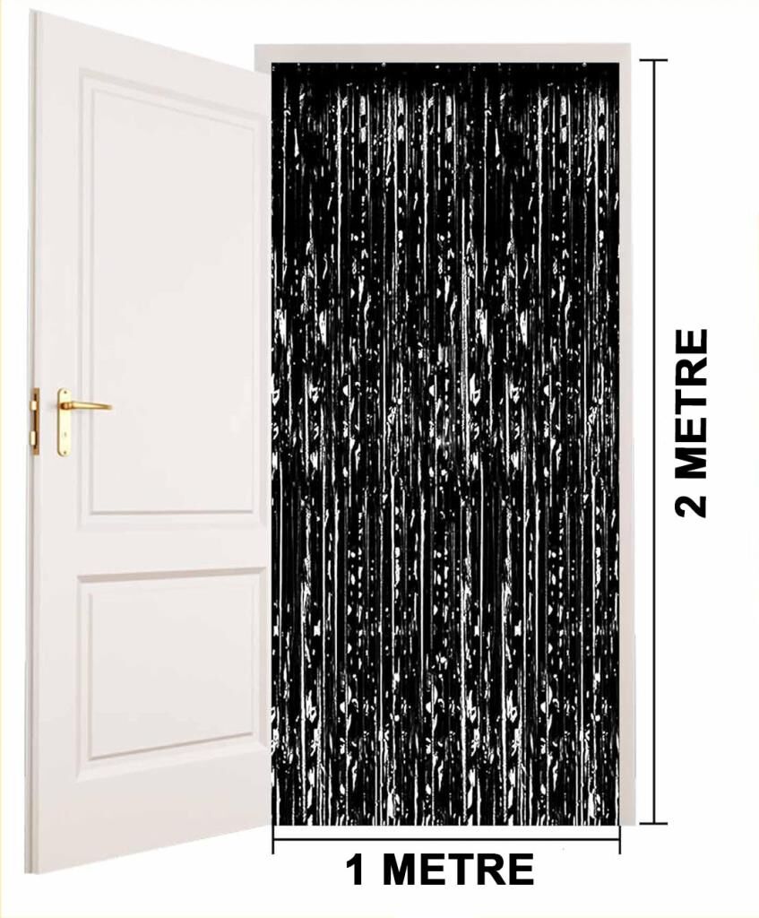 NessiWorld Siyah Renk Ekstra Metalize Parlak Saçaklı Arka Fon Perde İthal A Kalite 1x2 Metre