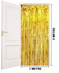Nessiworld   Altın Gold Renk Ekstra Metalize Parlak Saçaklı Arka Fon Perde İthal A Kalite 1x2 Metre