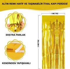 Nessiworld   Altın Gold Renk Ekstra Metalize Parlak Saçaklı Arka Fon Perde İthal A Kalite 1x2 Metre