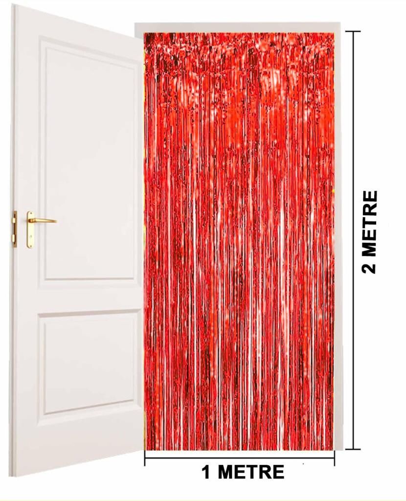 Nessiworld   Kırmızı Renk Ekstra Metalize Parlak Saçaklı Arka Fon Perde İthal A Kalite 1x2 Metre