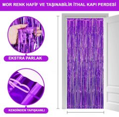 Nessiworld   Mor Renk Ekstra Metalize Parlak Saçaklı Arka Fon Perde İthal A Kalite 1x2 Metre