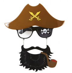 Nessiworld  Kahve Renk Şapkalı Siyah Sakallı Pipolu Jack Sparrow Denizci Korsan Gözlüğü 24x25 cm
