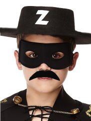 NessiWorldSiyah Renk Zorro Şapkası Zorro Maskesi ve Zorro Bıyık Çocuk Boy